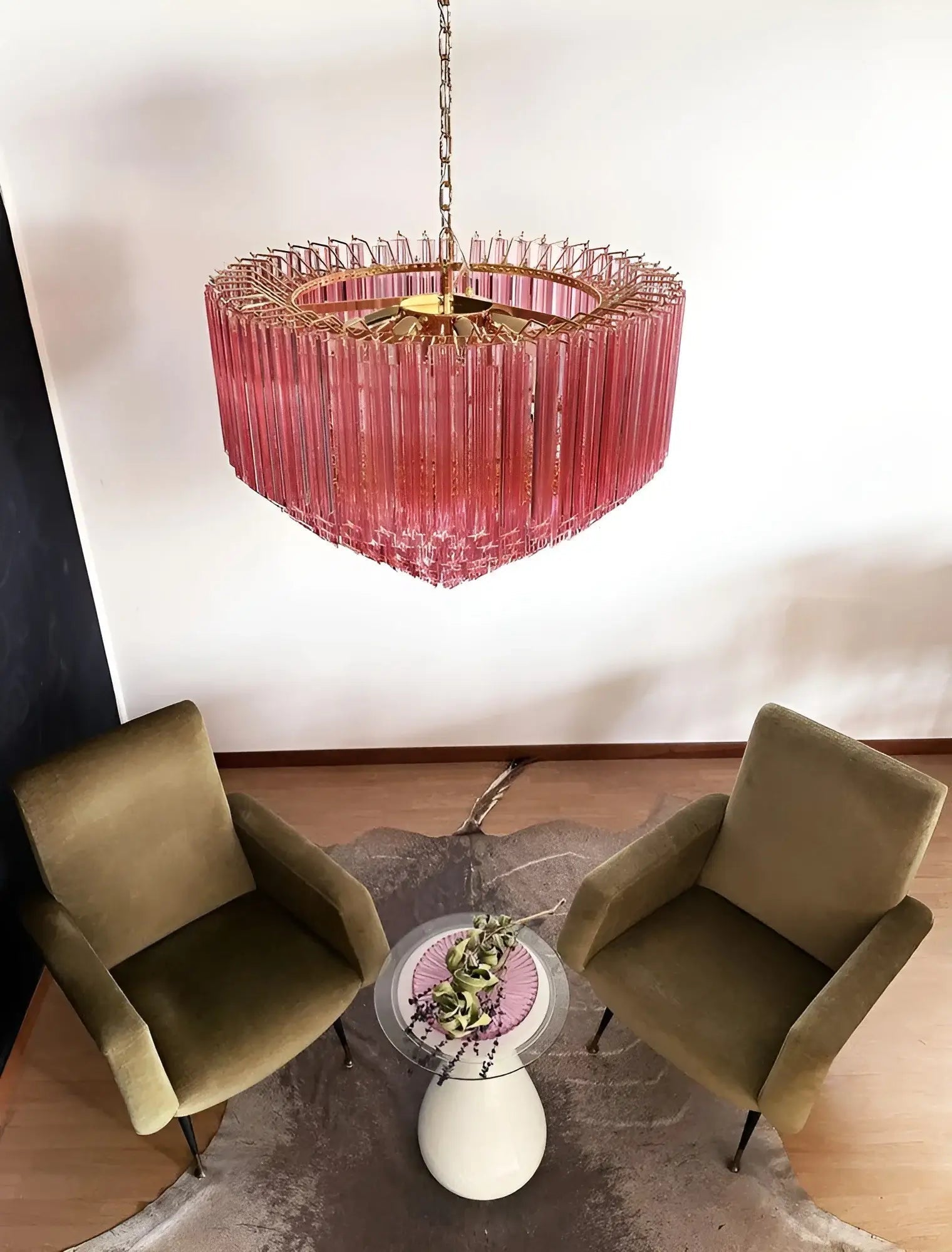 Celelaria Chandelier Pink Glass Prisms Geometric