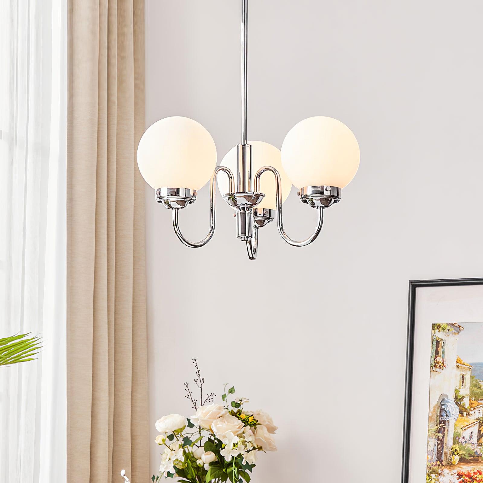 Dostor Chandelier Globe Chrome Curved Arm