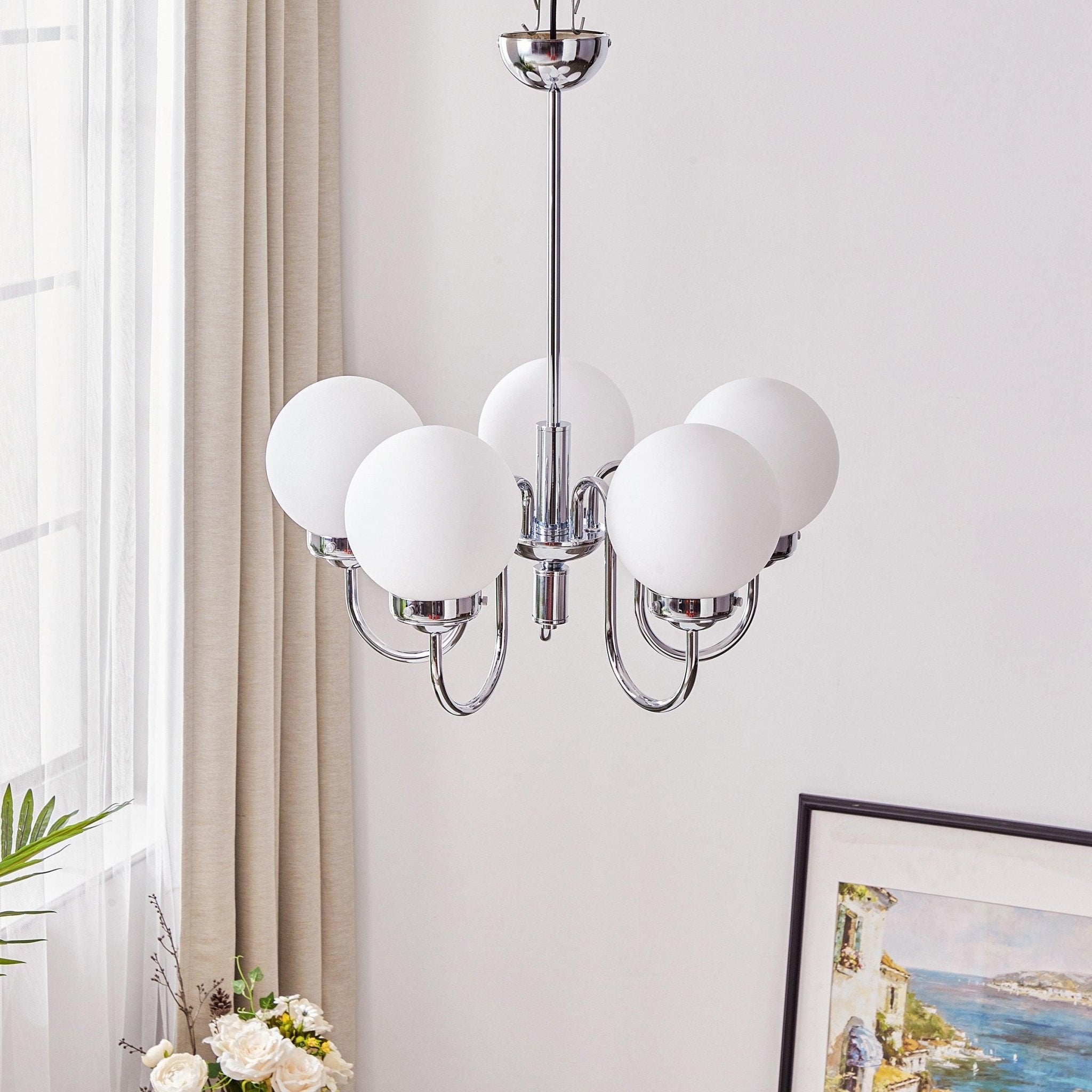 Dostor Chandelier Globe Chrome Curved Arm
