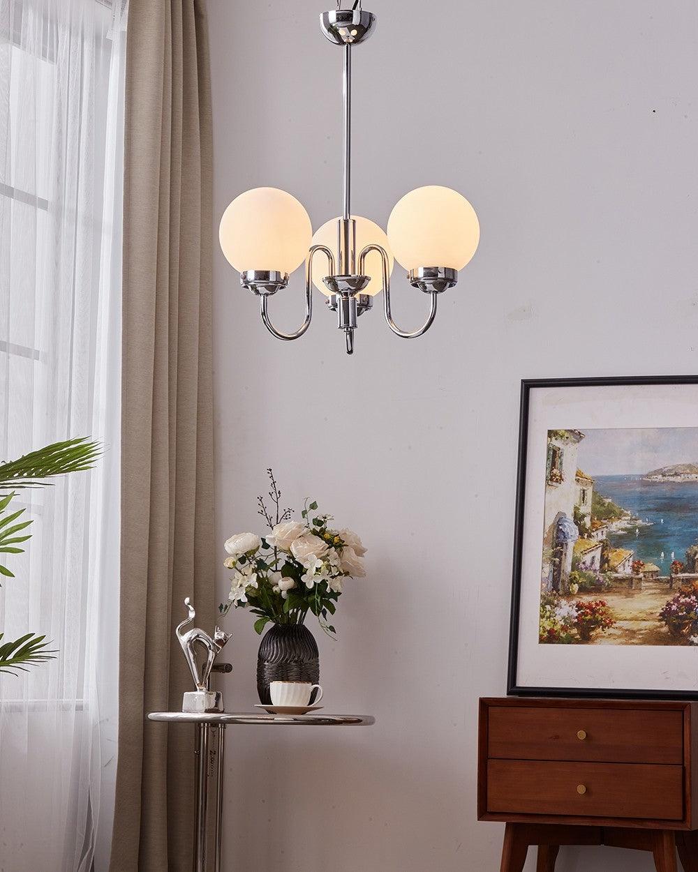 Dostor Chandelier Globe Chrome Curved Arm