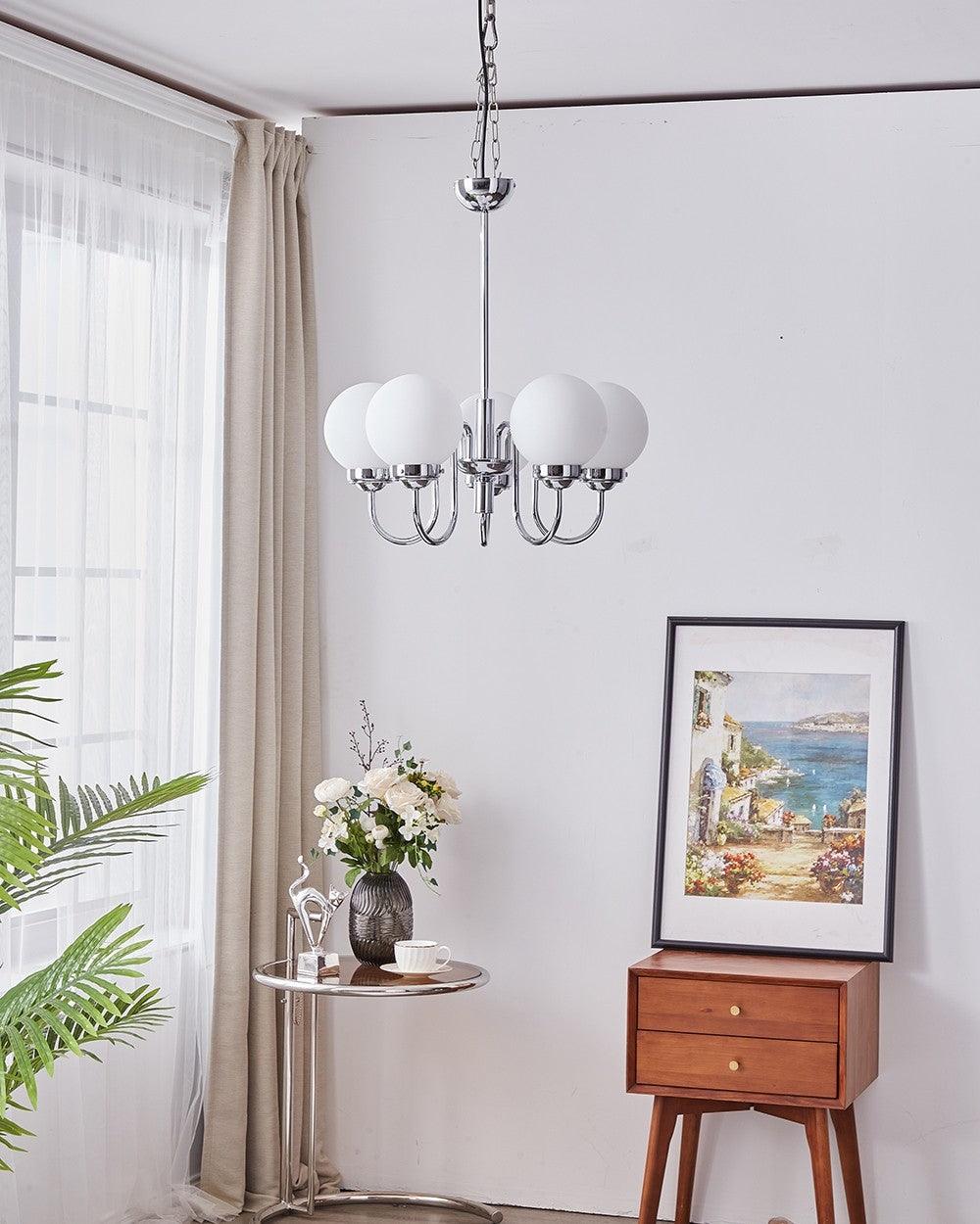 Dostor Chandelier Globe Chrome Curved Arm