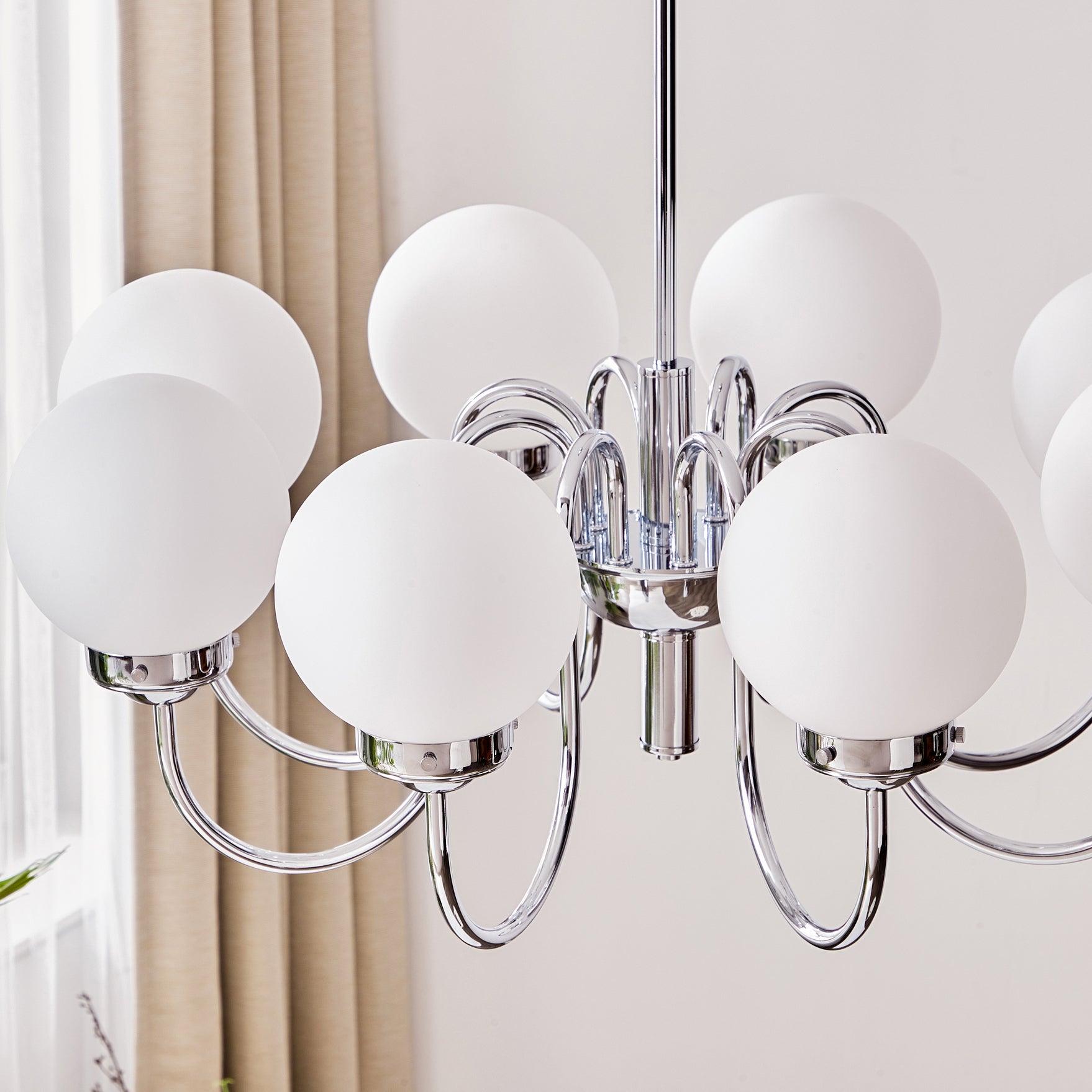 Dostor Chandelier Globe Chrome Curved Arm
