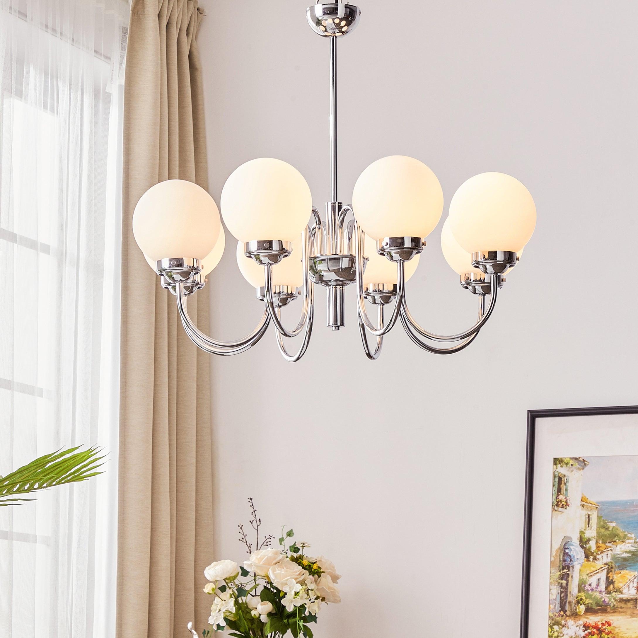 Dostor Chandelier Globe Chrome Curved Arm