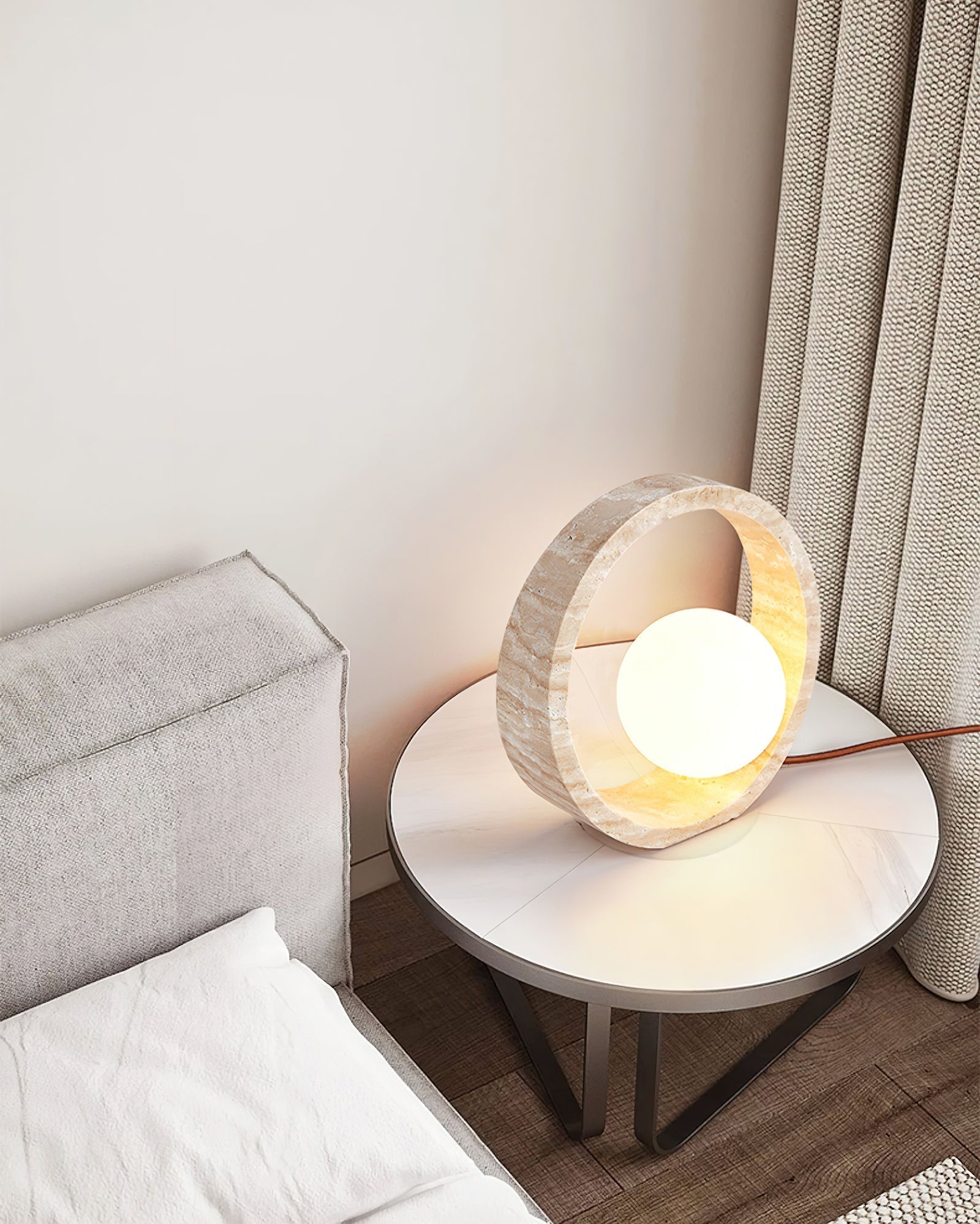 Orzore Circular Travertine Table Lamp