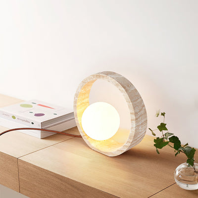 Orzore Circular Travertine Table Lamp