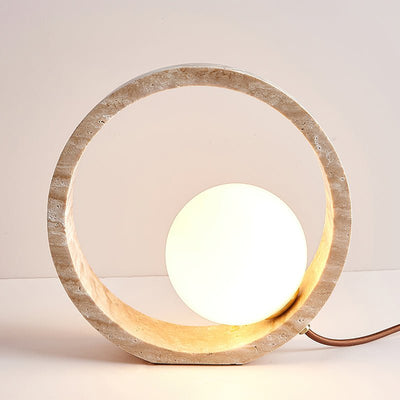 Orzore Circular Travertine Table Lamp