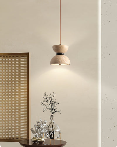 Tersus  Travertine Hourglass Pendant  Light Double-dome