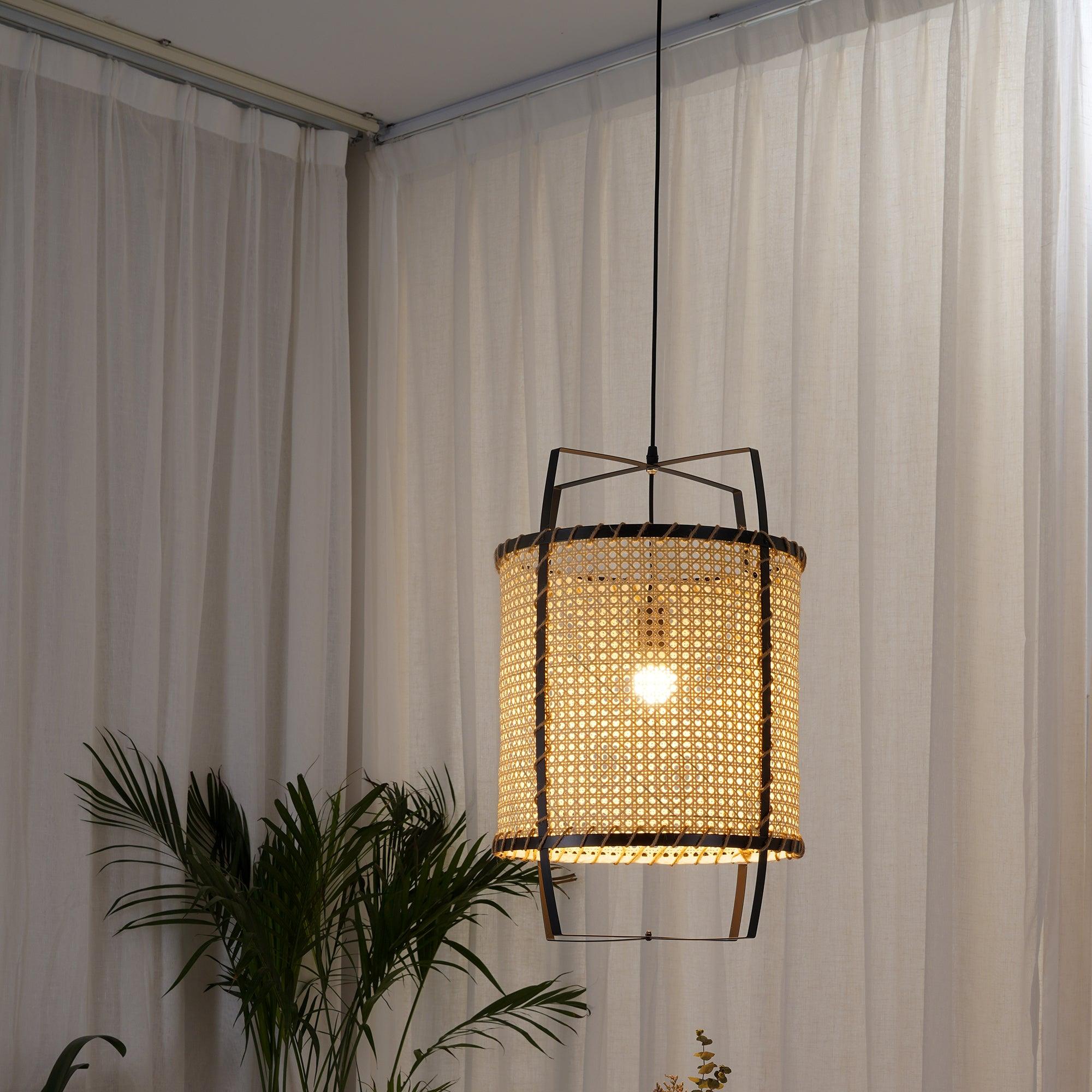 Kevis Pendant Lamp Rattan Cane Frame Industrial