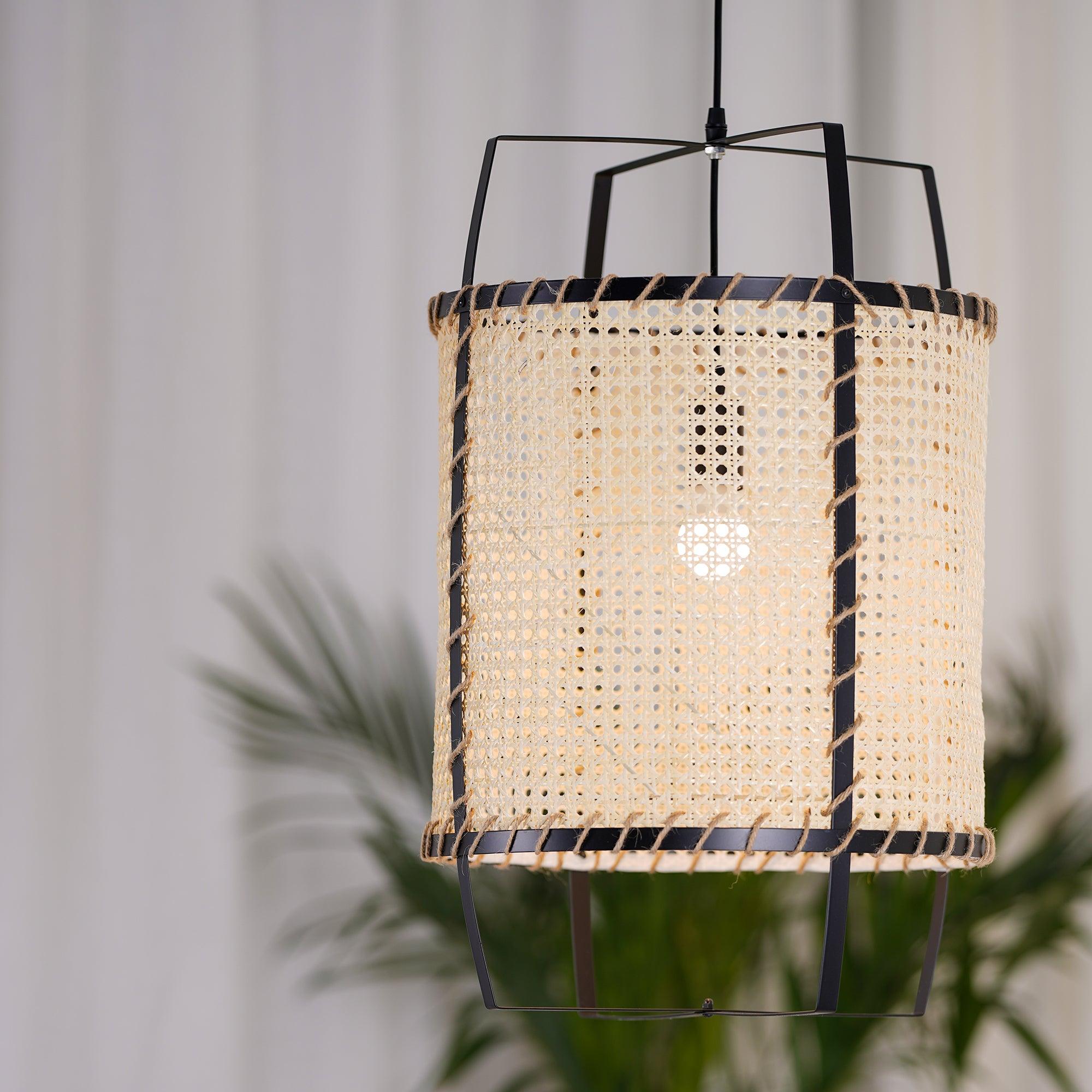 Kevis Pendant Lamp Rattan Cane Frame Industrial