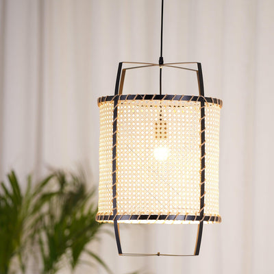 Kevis Pendant Lamp Rattan Cane Frame Industrial