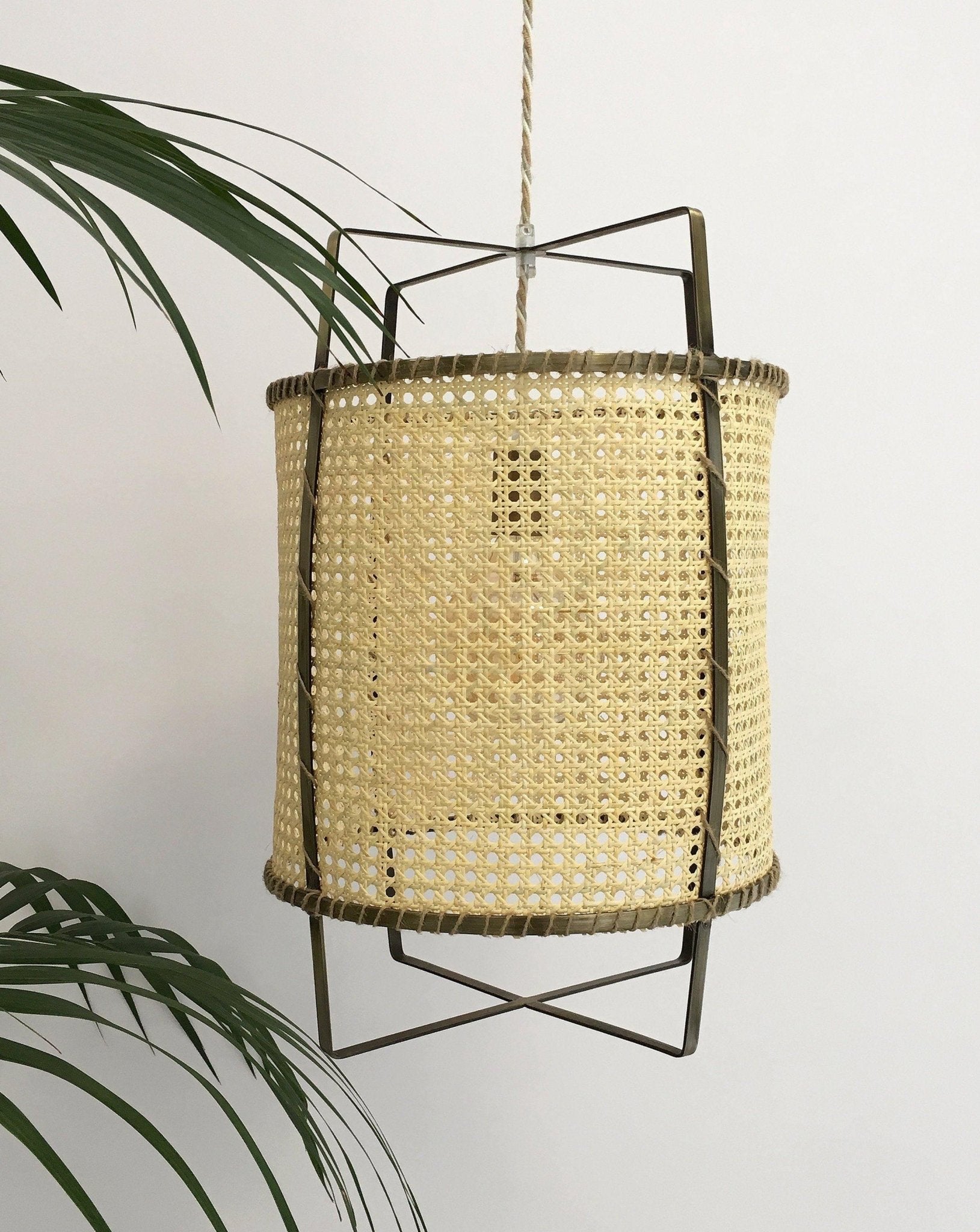 Kevis Pendant Lamp Rattan Cane Frame Industrial