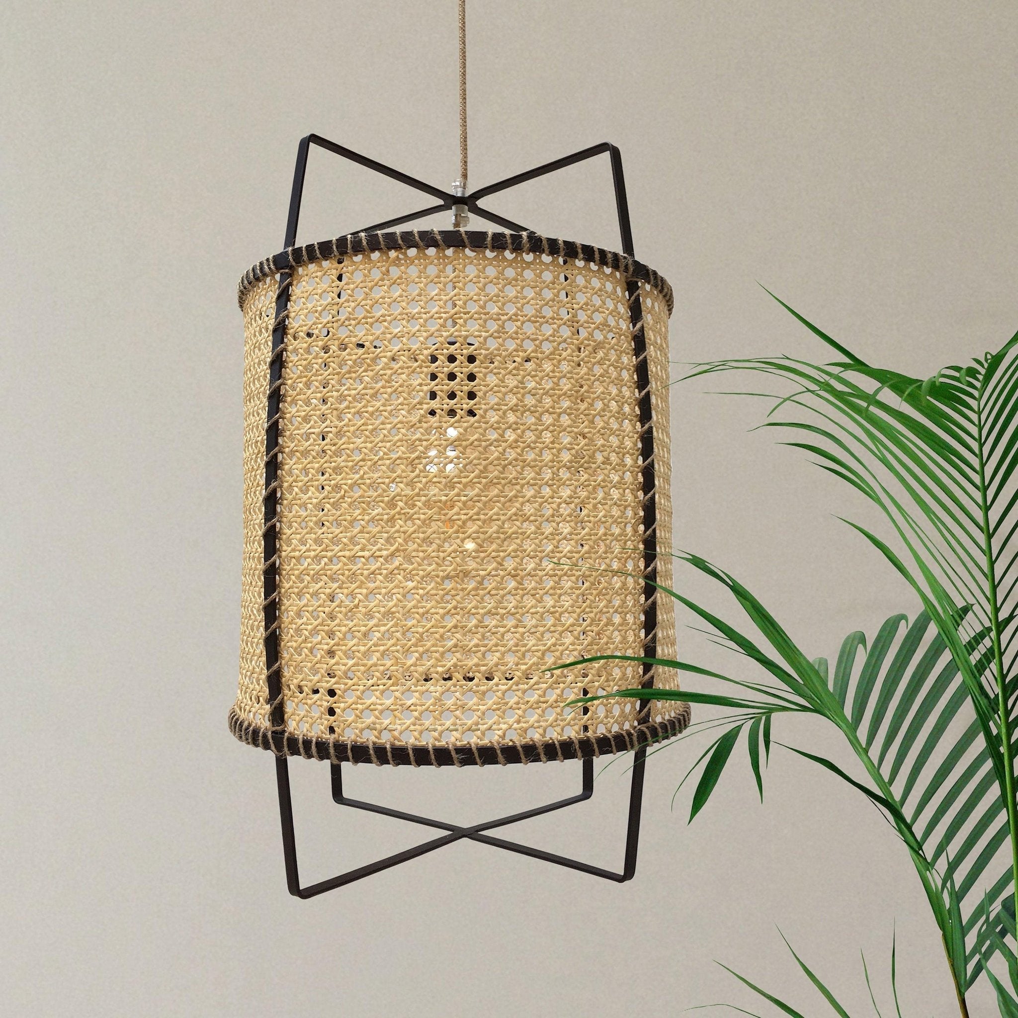 Kevis Pendant Lamp Rattan Cane Frame Industrial