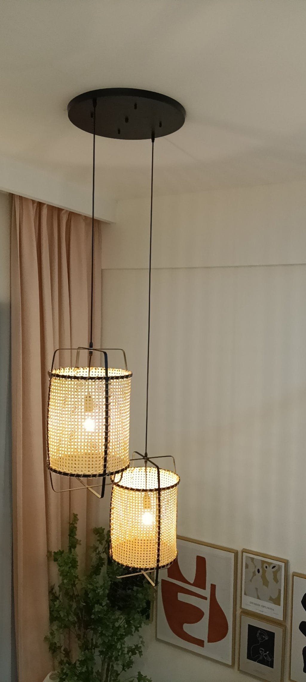 Kevis Pendant Lamp Rattan Cane Frame Industrial