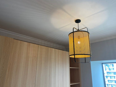 Kevis Pendant Lamp Rattan Cane Frame Industrial