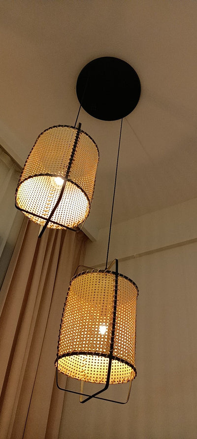Kevis Pendant Lamp Rattan Cane Frame Industrial