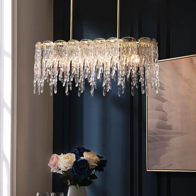 Cathaa Postmodern Luxury Rectangular Icicle Glass Crystal Chandelier