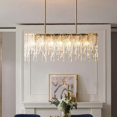 Cathaa Postmodern Luxury Rectangular Icicle Glass Crystal Chandelier
