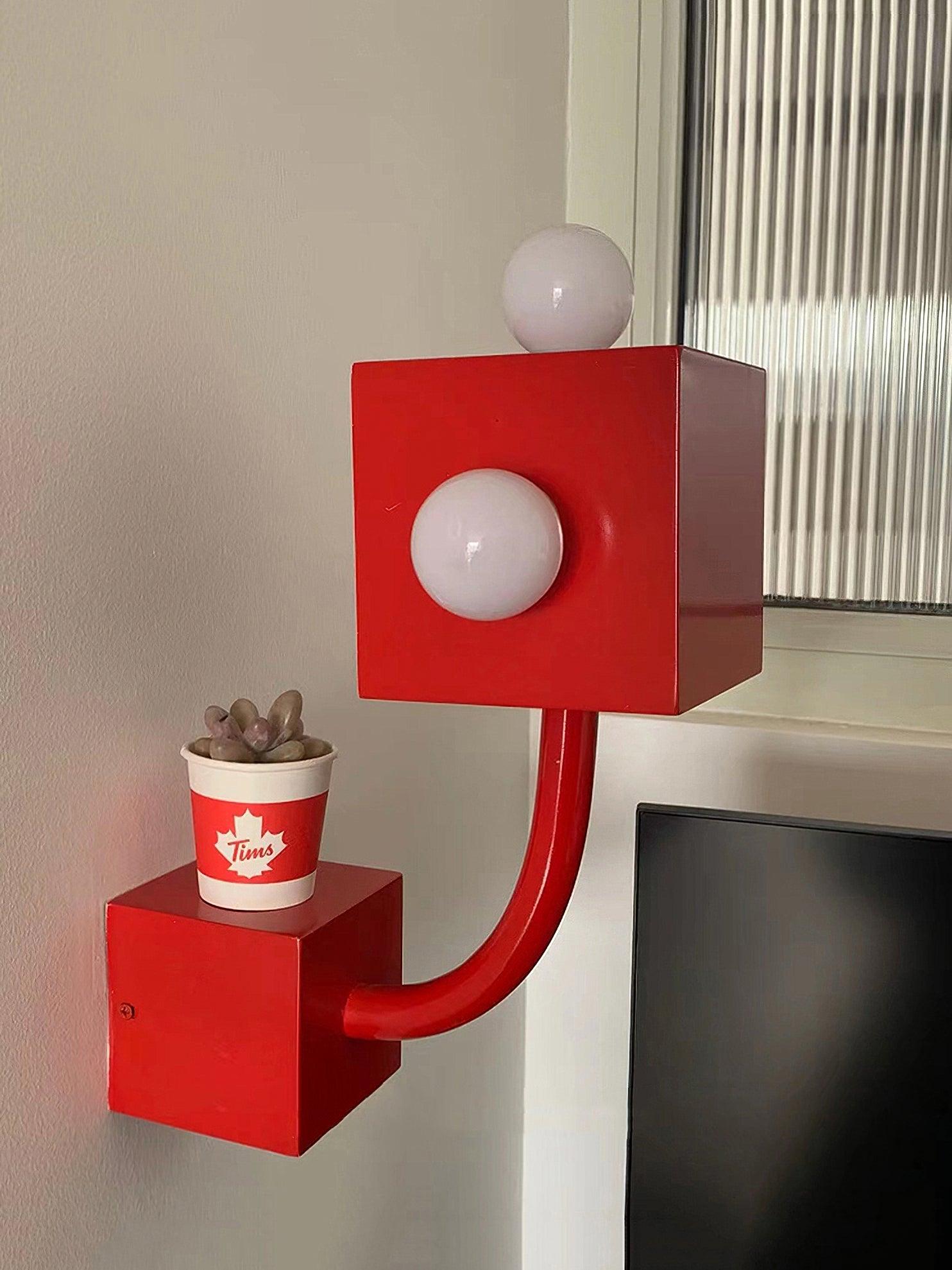 Brenna Individual Creativity Red Cube Wall Lamp