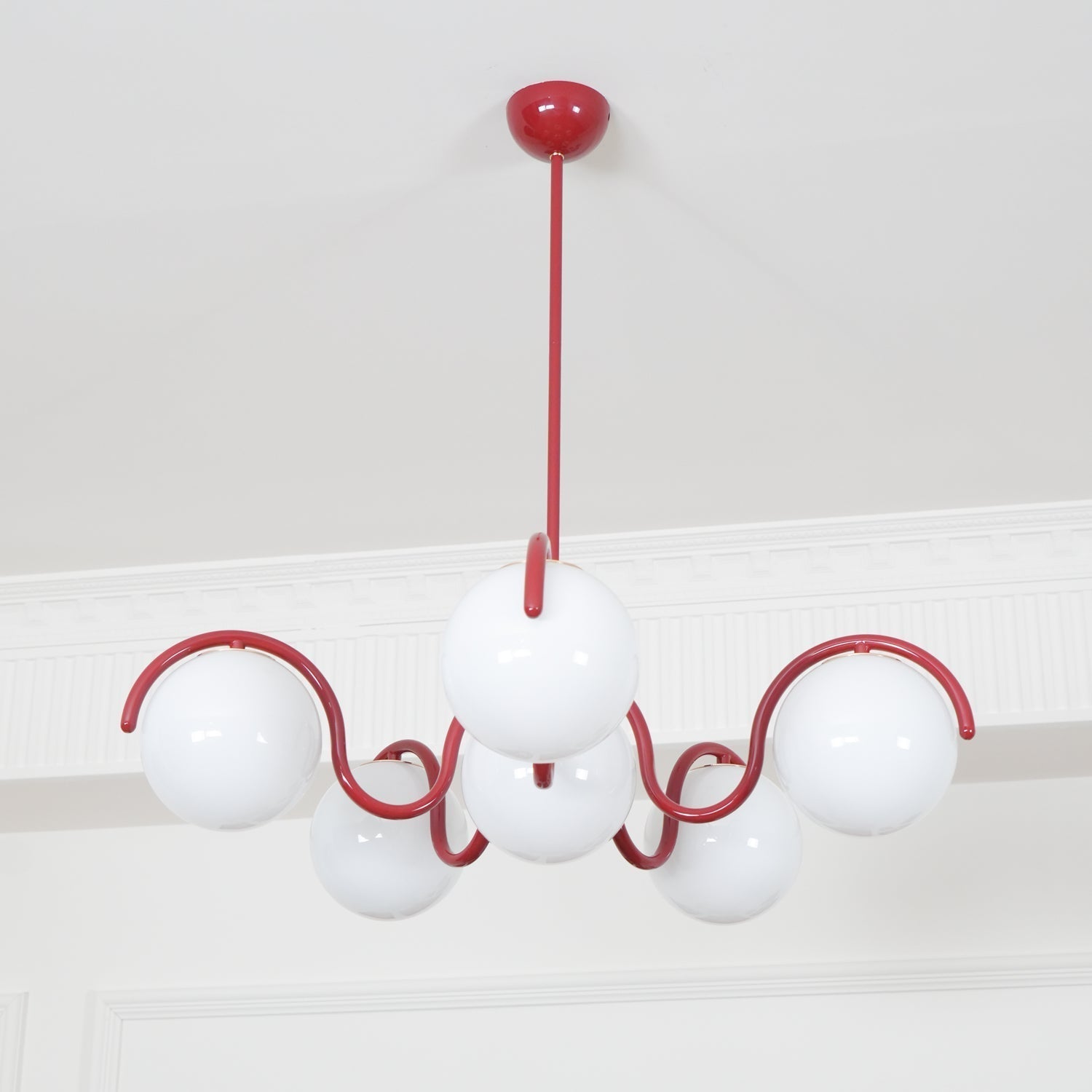 Eireine Chandelier White Glass Globes Curved Frame