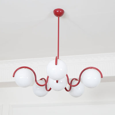 Eireine Chandelier White Glass Globes Curved Frame