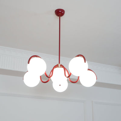 Eireine Chandelier White Glass Globes Curved Frame