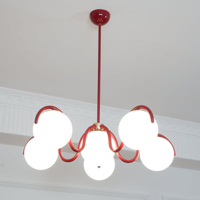 Eireine Chandelier White Glass Globes Curved Frame