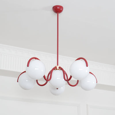 Eireine Chandelier White Glass Globes Curved Frame