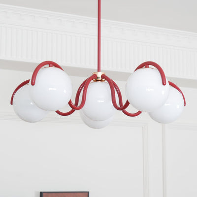 Eireine Chandelier White Glass Globes Curved Frame