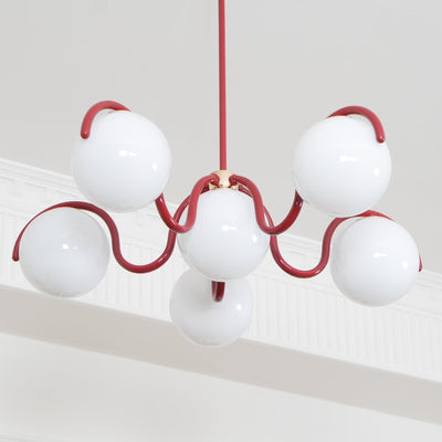 Eireine Chandelier White Glass Globes Curved Frame