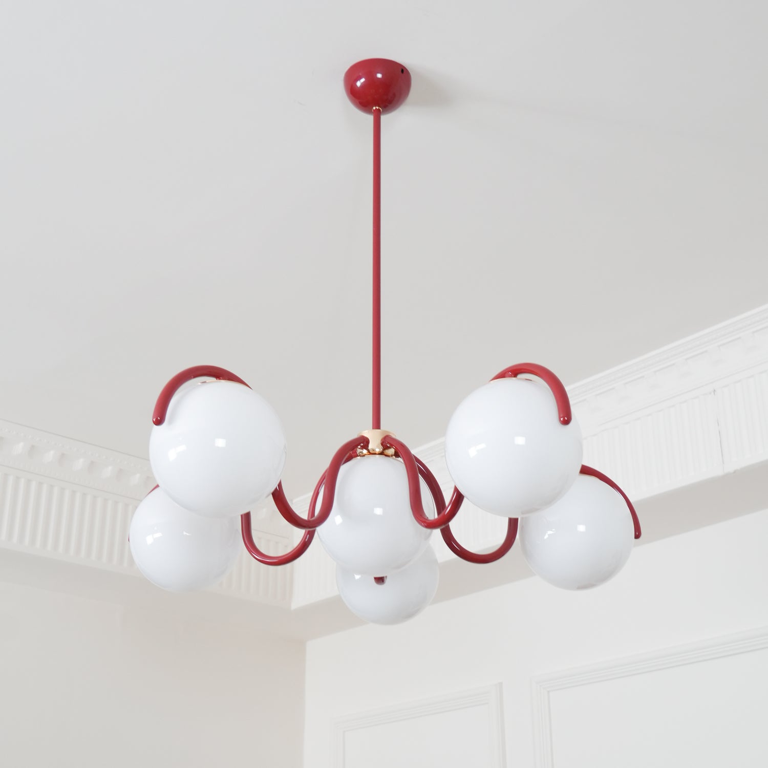 Eireine Chandelier White Glass Globes Curved Frame
