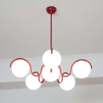 Eireine Chandelier White Glass Globes Curved Frame