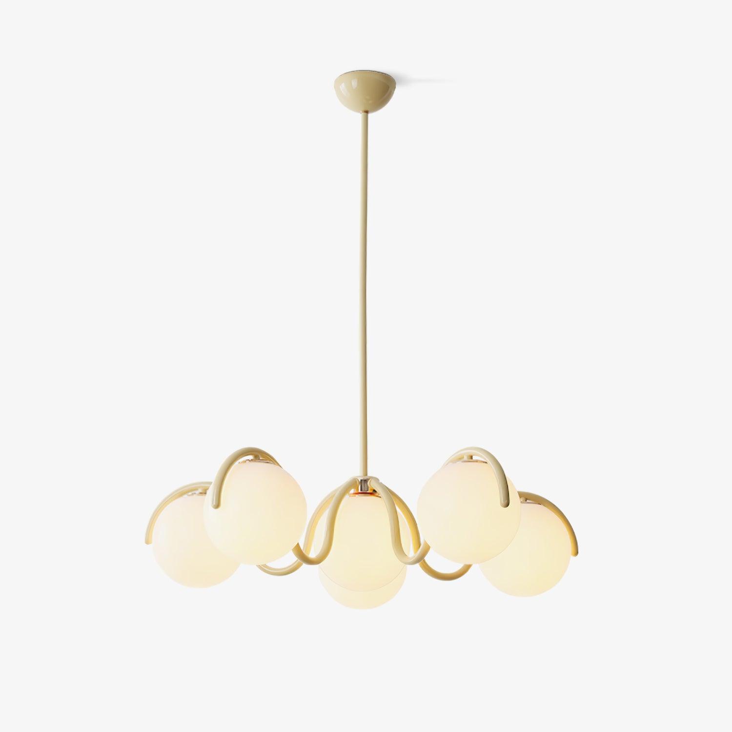Eireine Chandelier White Glass Globes Curved Frame