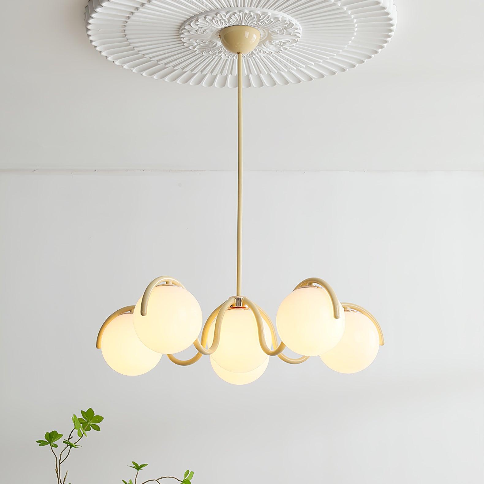 Eireine Chandelier White Glass Globes Curved Frame