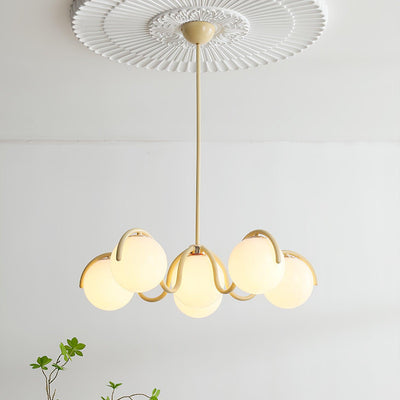 Eireine Chandelier White Glass Globes Curved Frame