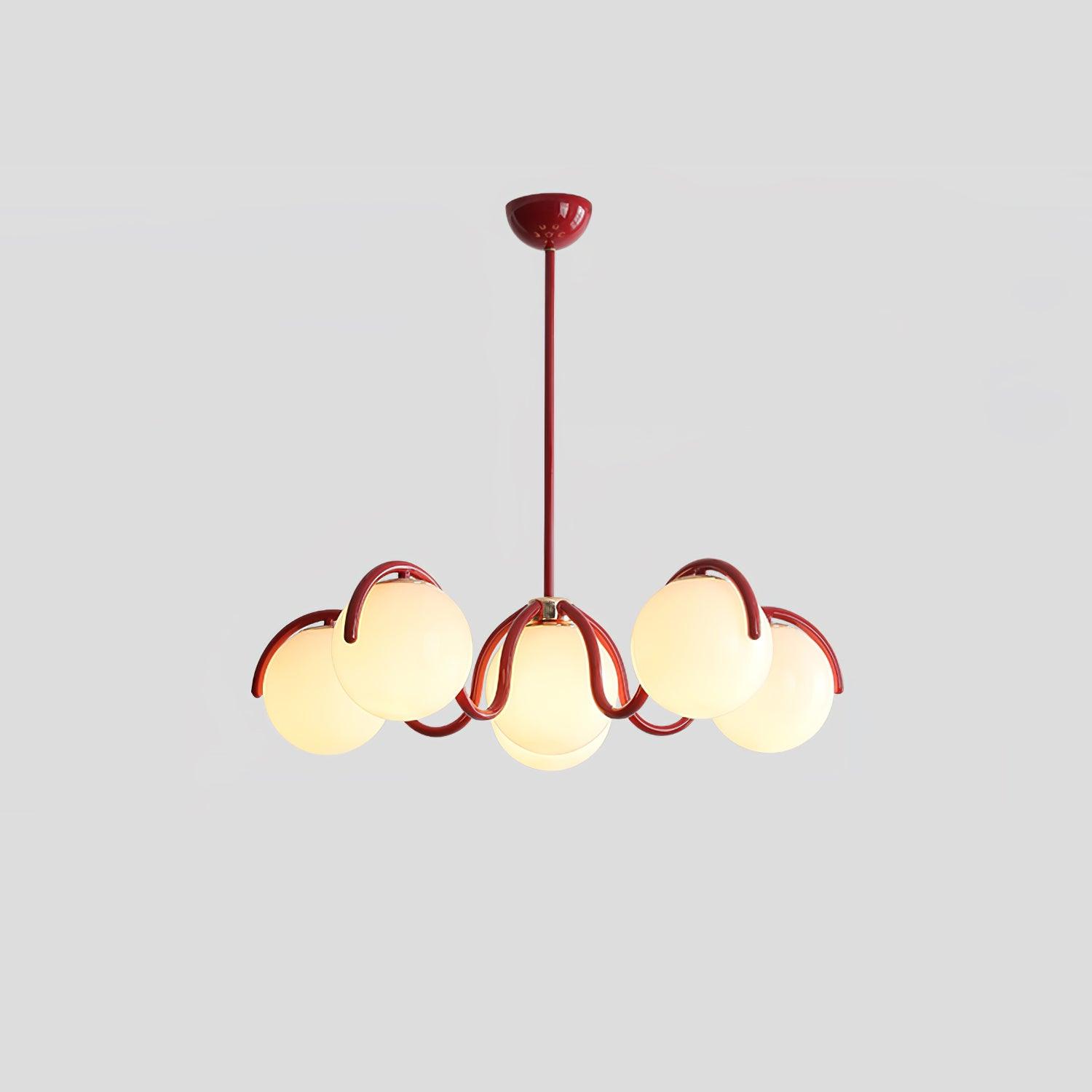 Eireine Chandelier White Glass Globes Curved Frame