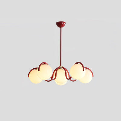 Eireine Chandelier White Glass Globes Curved Frame