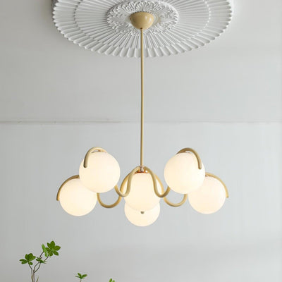 Eireine Chandelier White Glass Globes Curved Frame