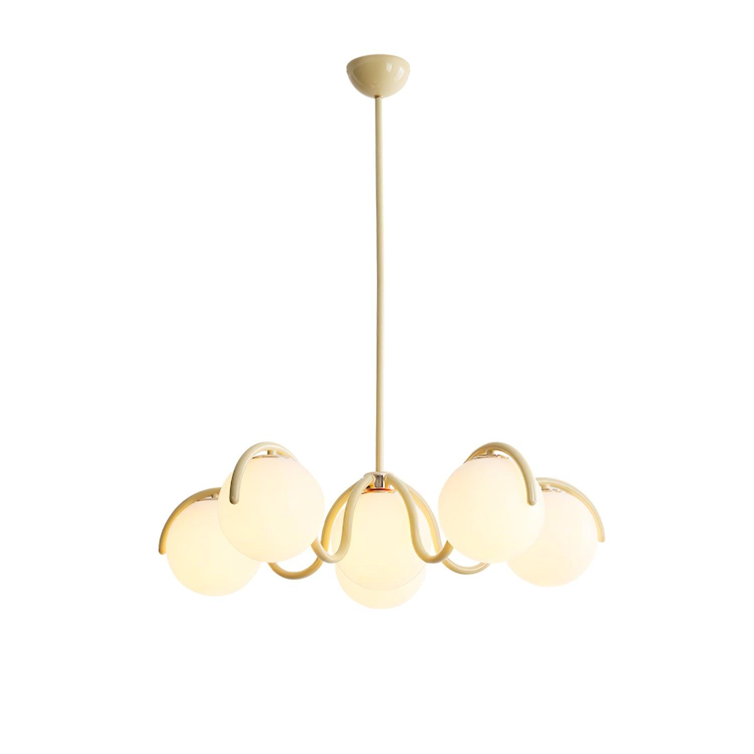 Eireine Chandelier White Glass Globes Curved Frame