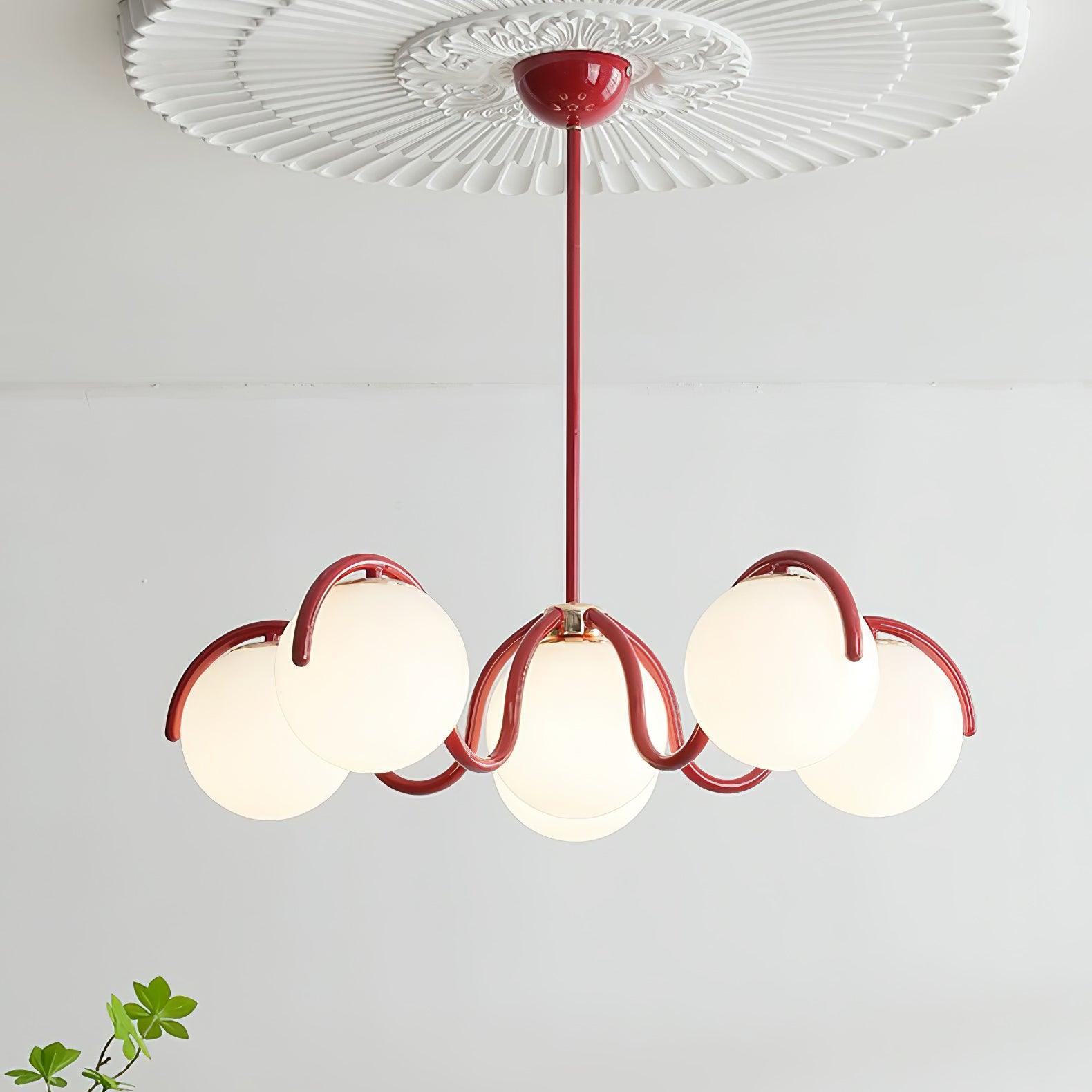 Eireine Chandelier White Glass Globes Curved Frame