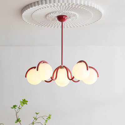Eireine Chandelier White Glass Globes Curved Frame