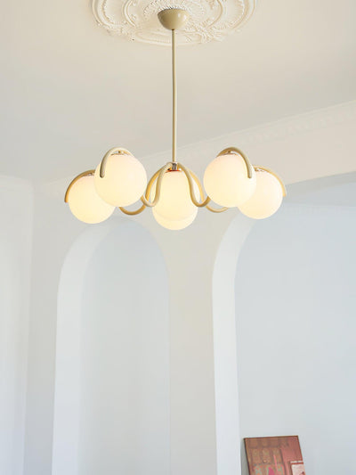 Eireine Chandelier White Glass Globes Curved Frame