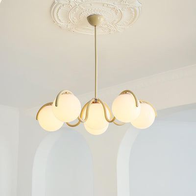 Eireine Chandelier White Glass Globes Curved Frame