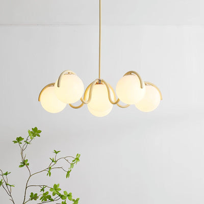 Eireine Chandelier White Glass Globes Curved Frame