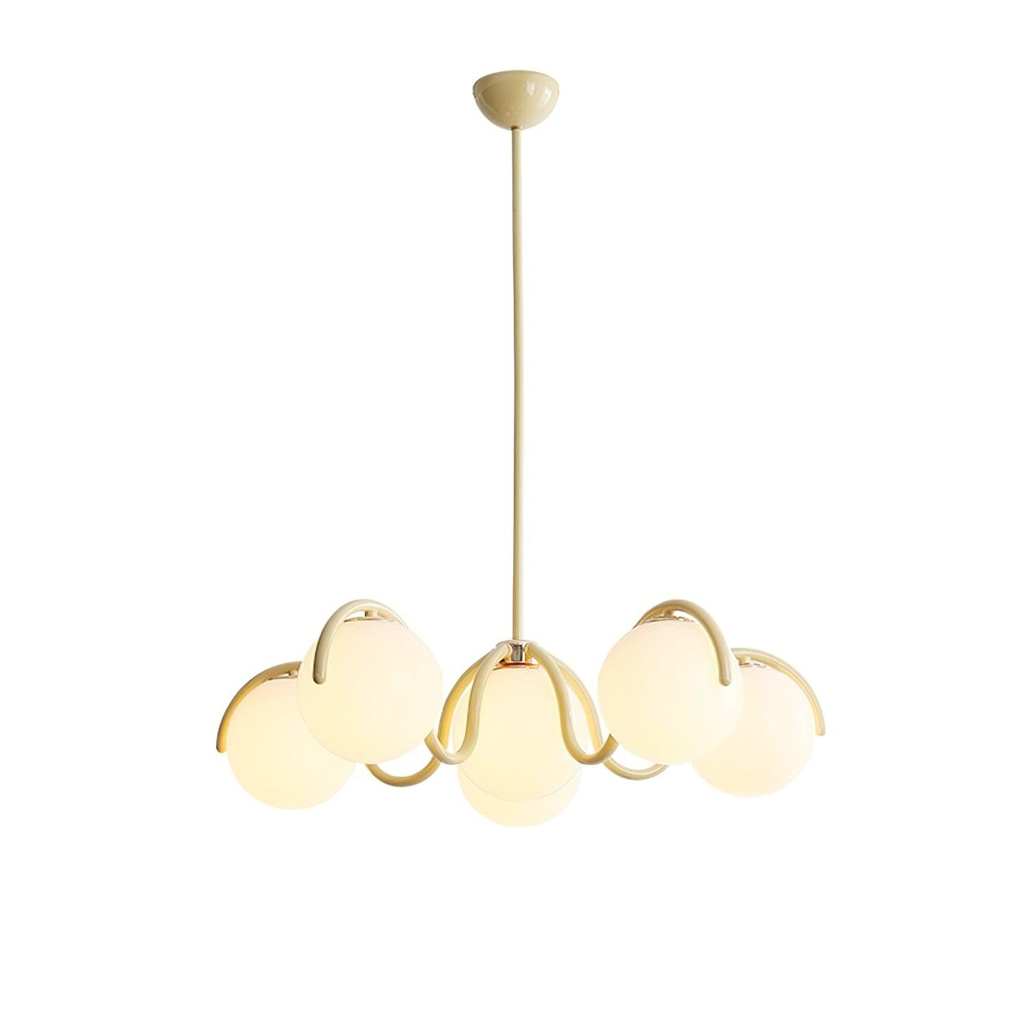 Eireine Chandelier White Glass Globes Curved Frame
