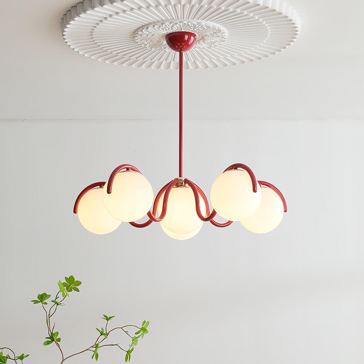 Eireine Chandelier White Glass Globes Curved Frame
