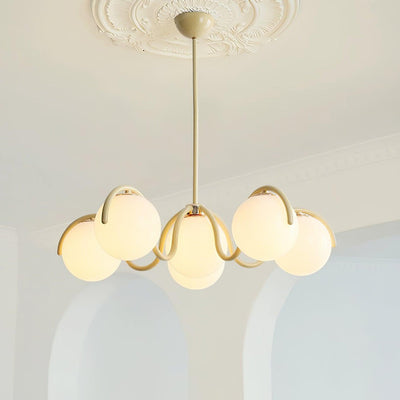 Eireine Chandelier White Glass Globes Curved Frame
