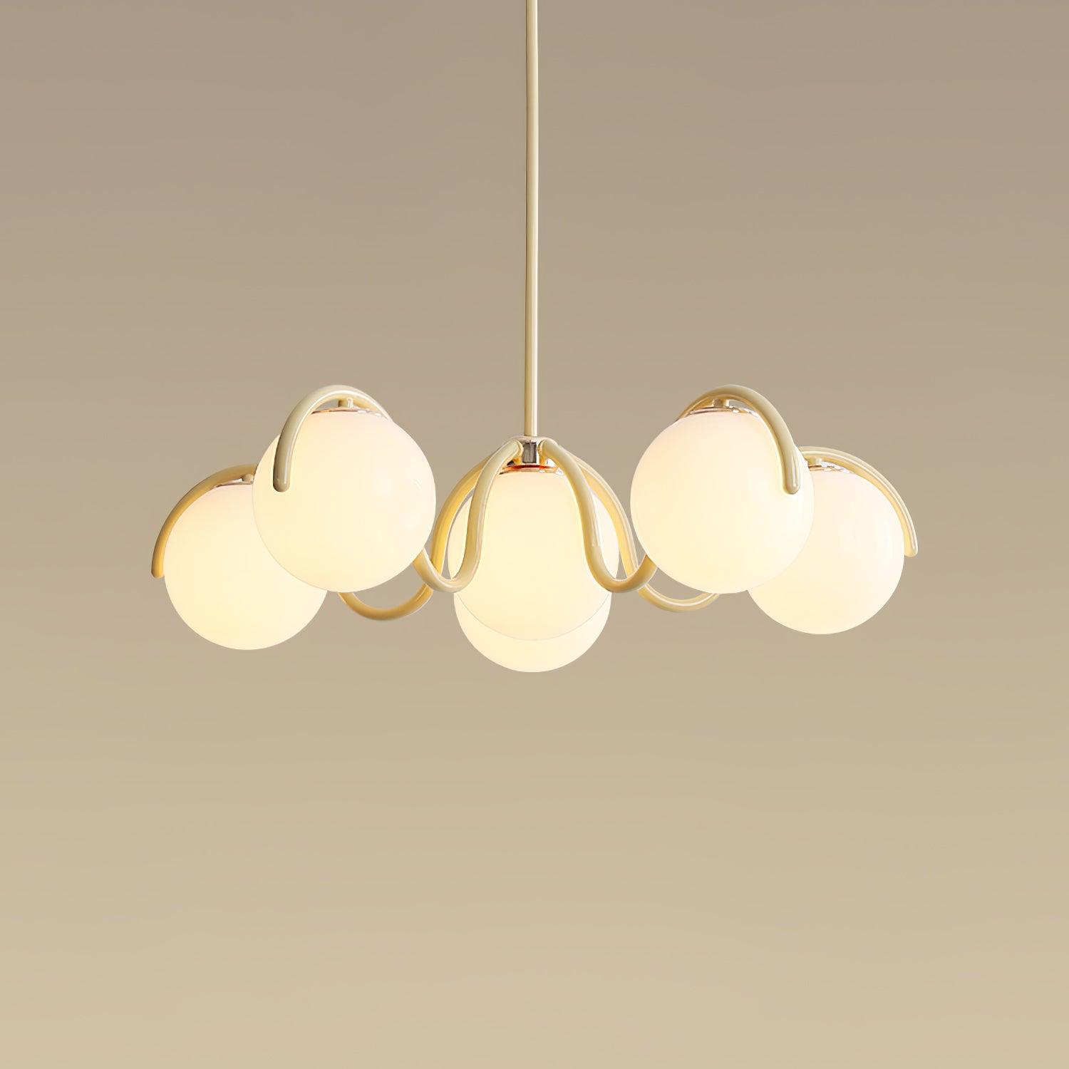 Eireine Chandelier White Glass Globes Curved Frame