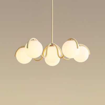 Eireine Chandelier White Glass Globes Curved Frame