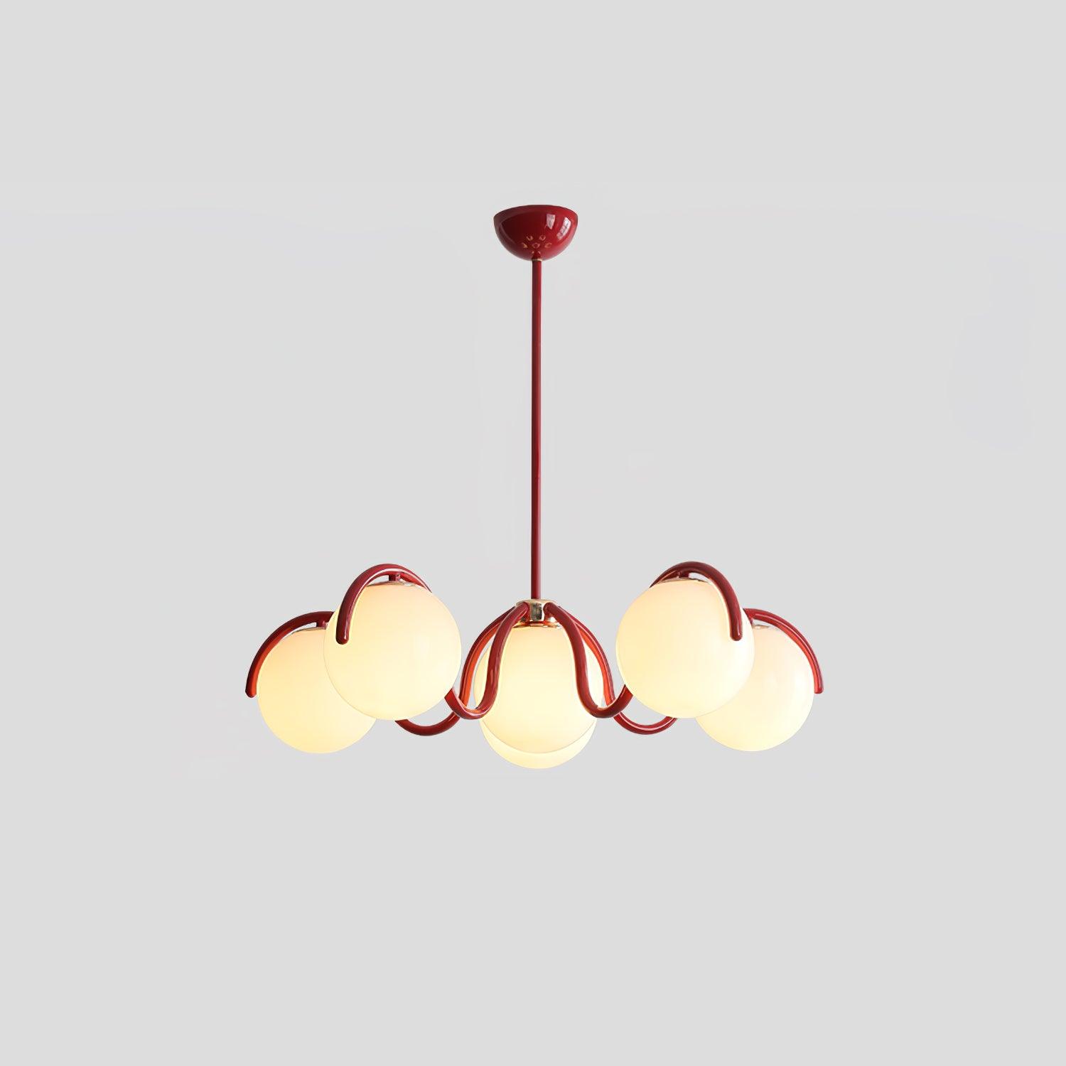 Eireine Chandelier White Glass Globes Curved Frame
