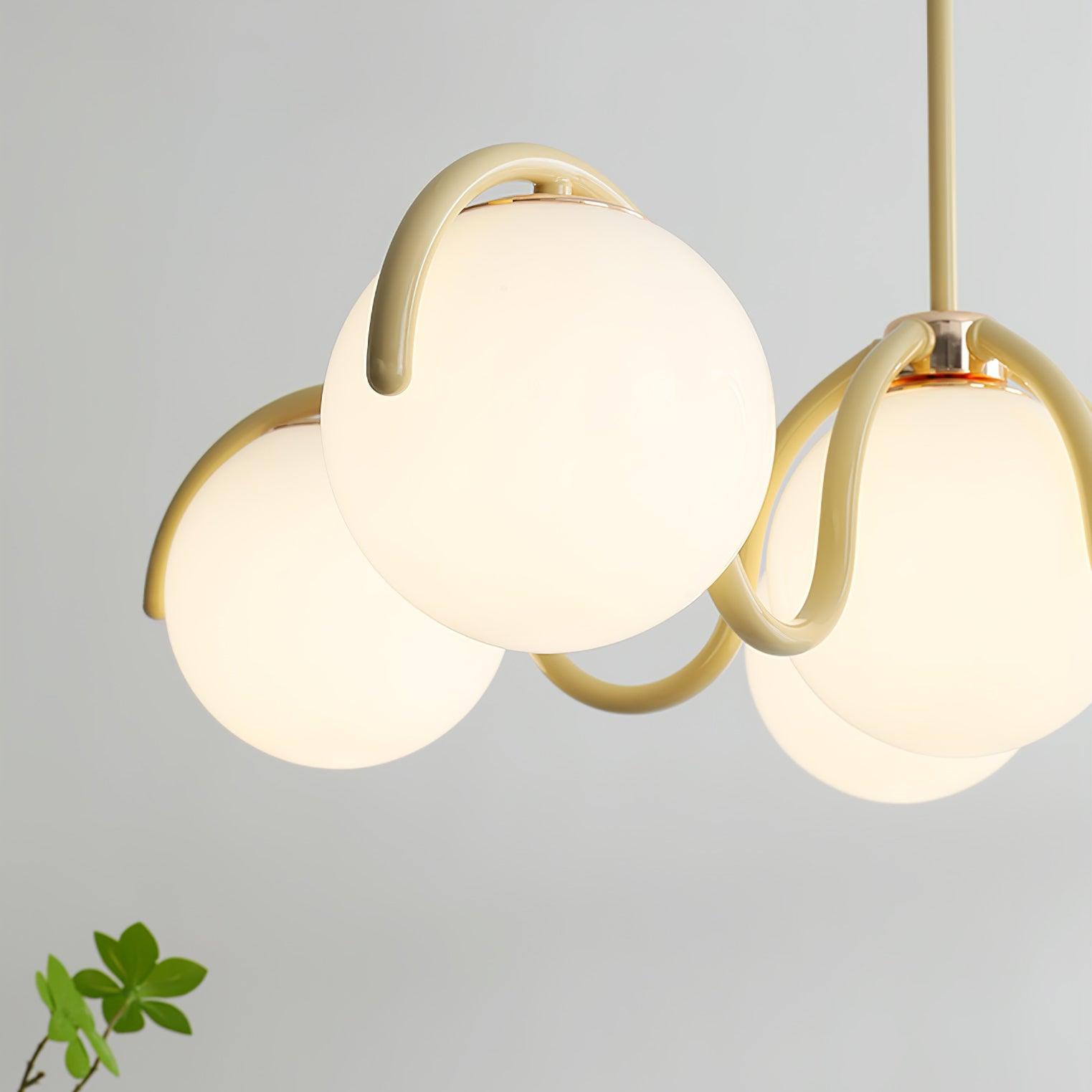 Eireine Chandelier White Glass Globes Curved Frame